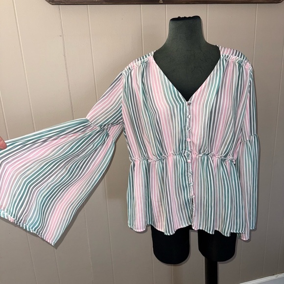 Catherine Malandrino • Striped Bell Sleeve Blouse - Picture 10 of 10